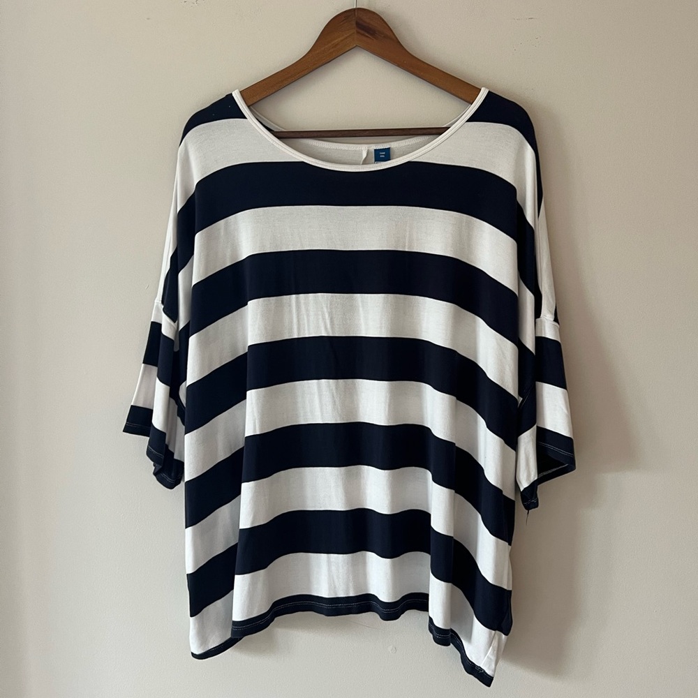 Old Navy Striped Navy and White Women's Slouchy Tunic Top Size XXL